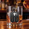 Personalizado Sofisticado Esmoquin Vestido de Novia Diseño 10 oz Whisky de vidrio Boda Celebrar Fiesta Regalo para Recién Casados