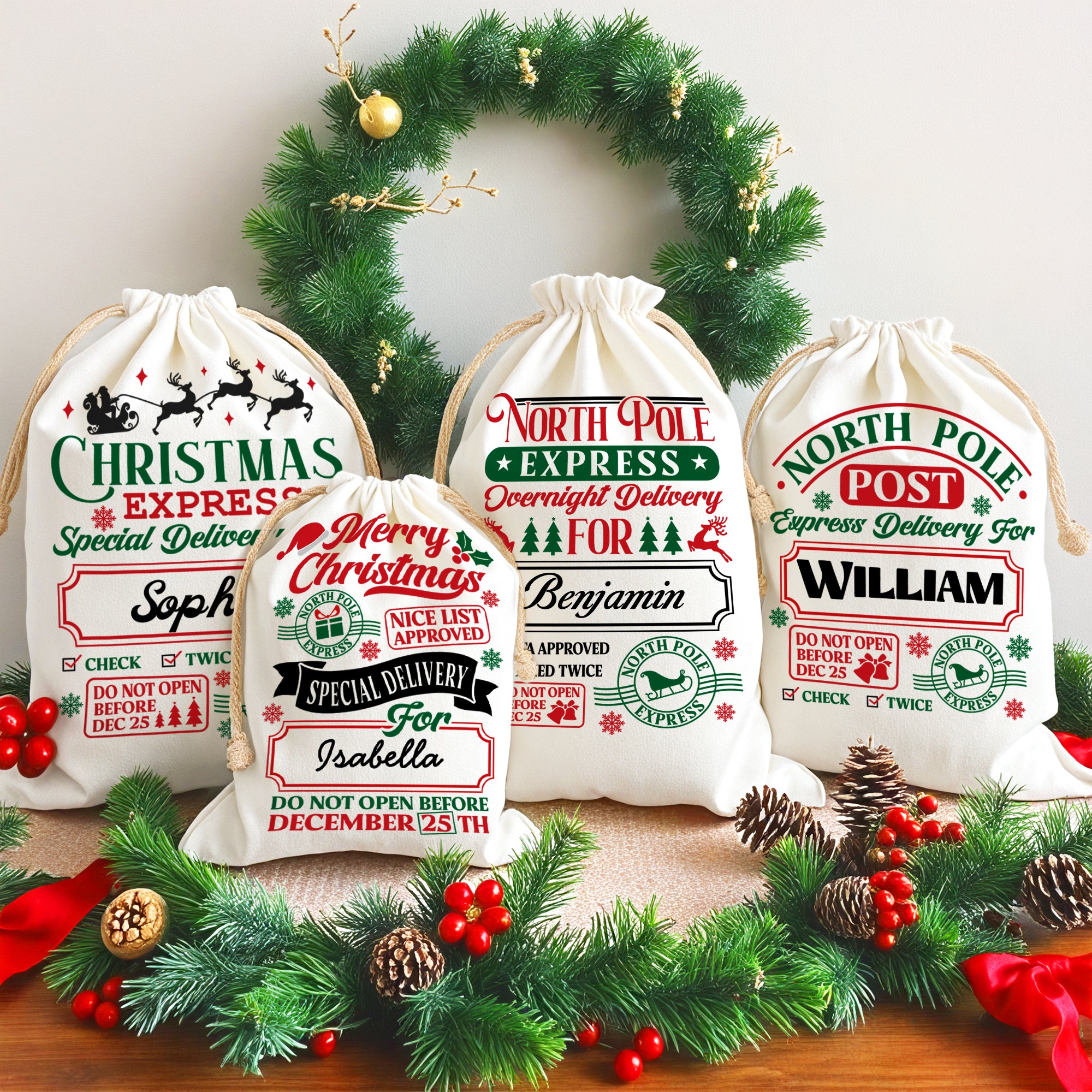 Nube de palabras personalizada de Navidad Bolsa de regalo de lona con nombre Regalo de Navidad para amigos Familia