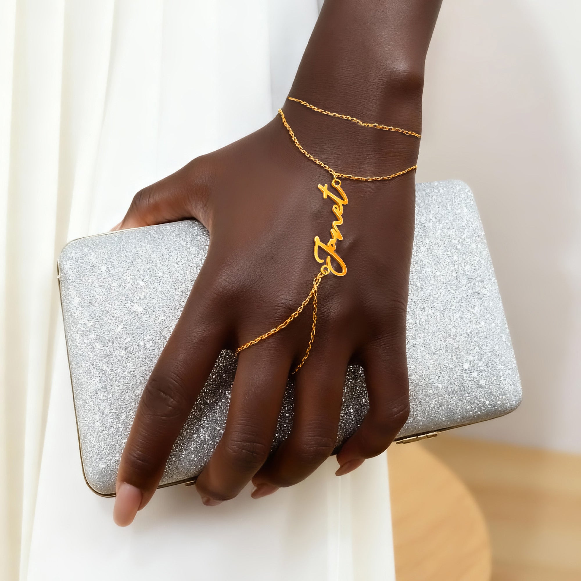 Personalizada estilo bohemio ajustable mano cadena pulsera delicada joyería con nombre y dedo anillo cumpleaños día de San Valentín regalo para las mujeres