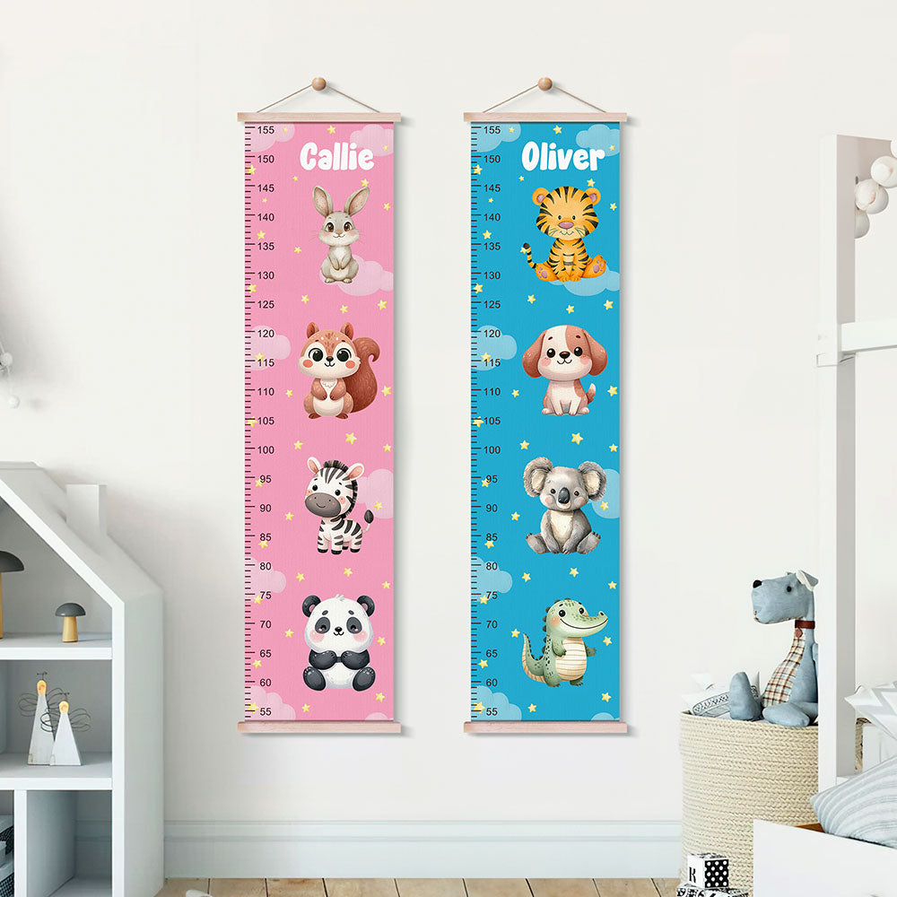 Personalizado Estrellas Nubes Cebra lindo Tigre Bosque Animales Colgante Tabla de crecimiento con nombre Guardería Habitación Decoración Cumpleaños Navidad Regalo para Niños Niñas