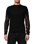 Men's Black Linen Mesh Tattered Longsleeves T-Shirt Polyester