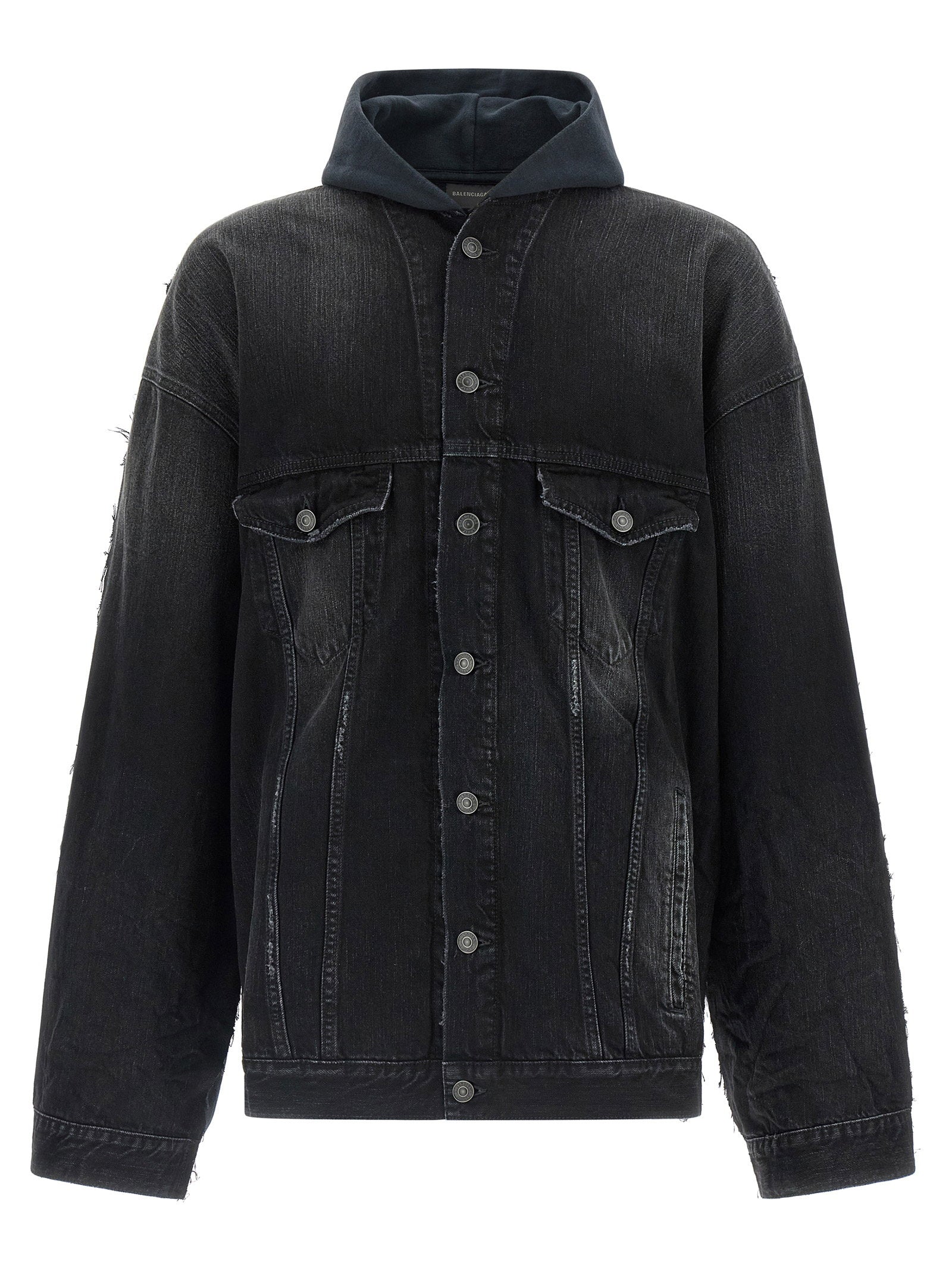 Balenciaga Hybrid Denim-Hoodie Jacket — Black