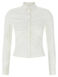 Balenciaga Ruched Cotton Oxford Blouse — Cream
