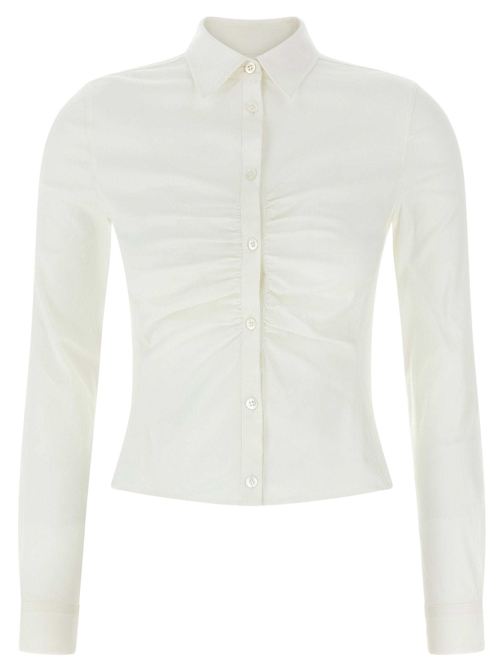 Balenciaga Ruched Cotton Oxford Blouse — Cream