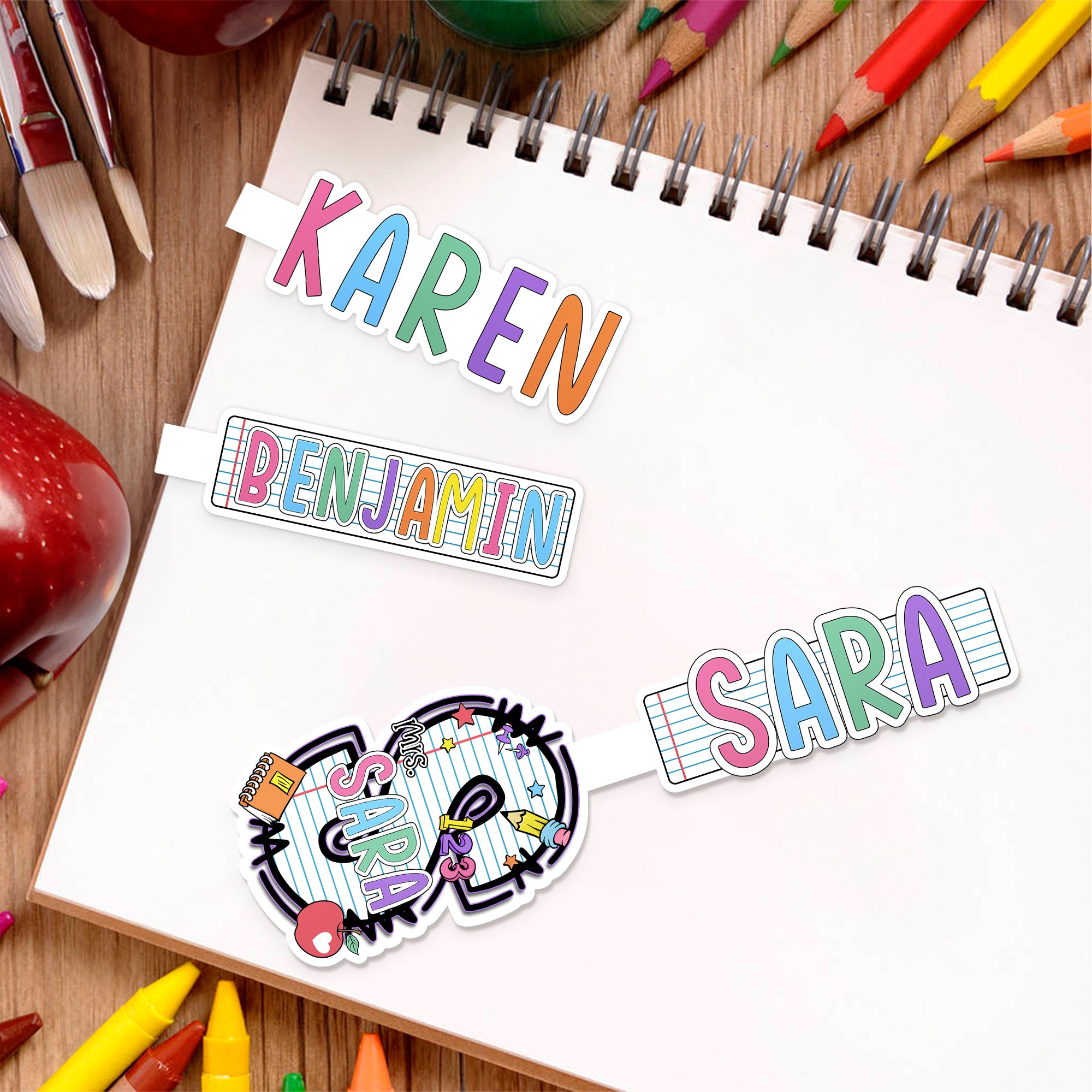 Personalizado Doodle Art Nombre Lápiz de Apple Marcapáginas magnético Clips Graduación de vuelta a la escuela Regalo para el profesor amante de los libros