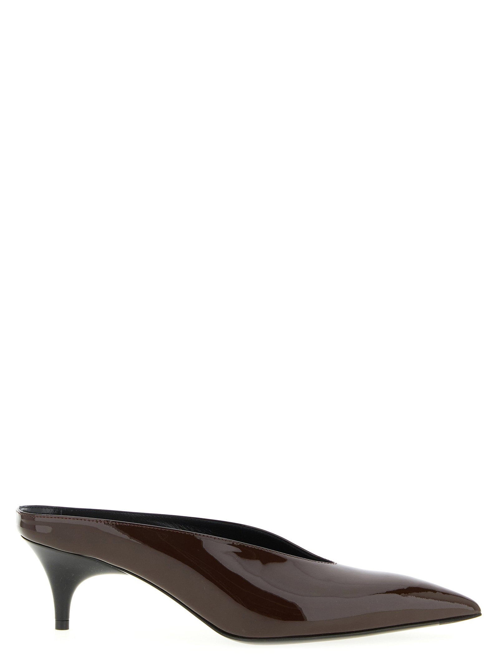 Gucci Patent Leather Pointed-Toe Mule — Brown