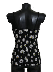 Women's Black Daisy Print Dress Lingerie Chemisole Polycotton