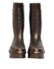 Women's Metallic Bronze Pull On Rain Boots Shoes Rubber
