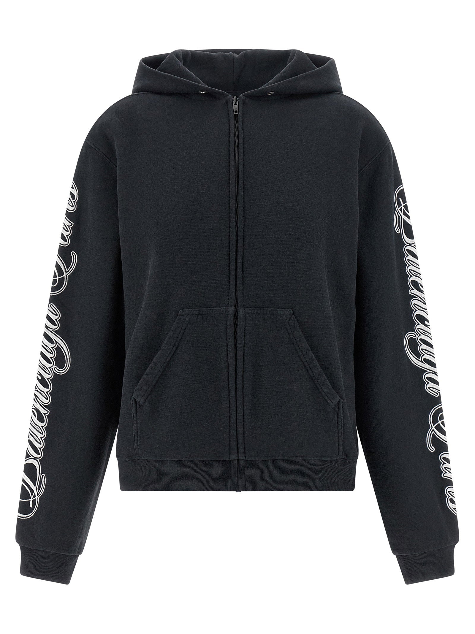 Balenciaga Cursive Logo-Embroidered Hoodie — Black