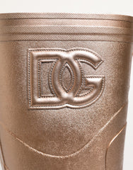 Women's Rose Gold Rubber Pull On Rain Boots Shoes