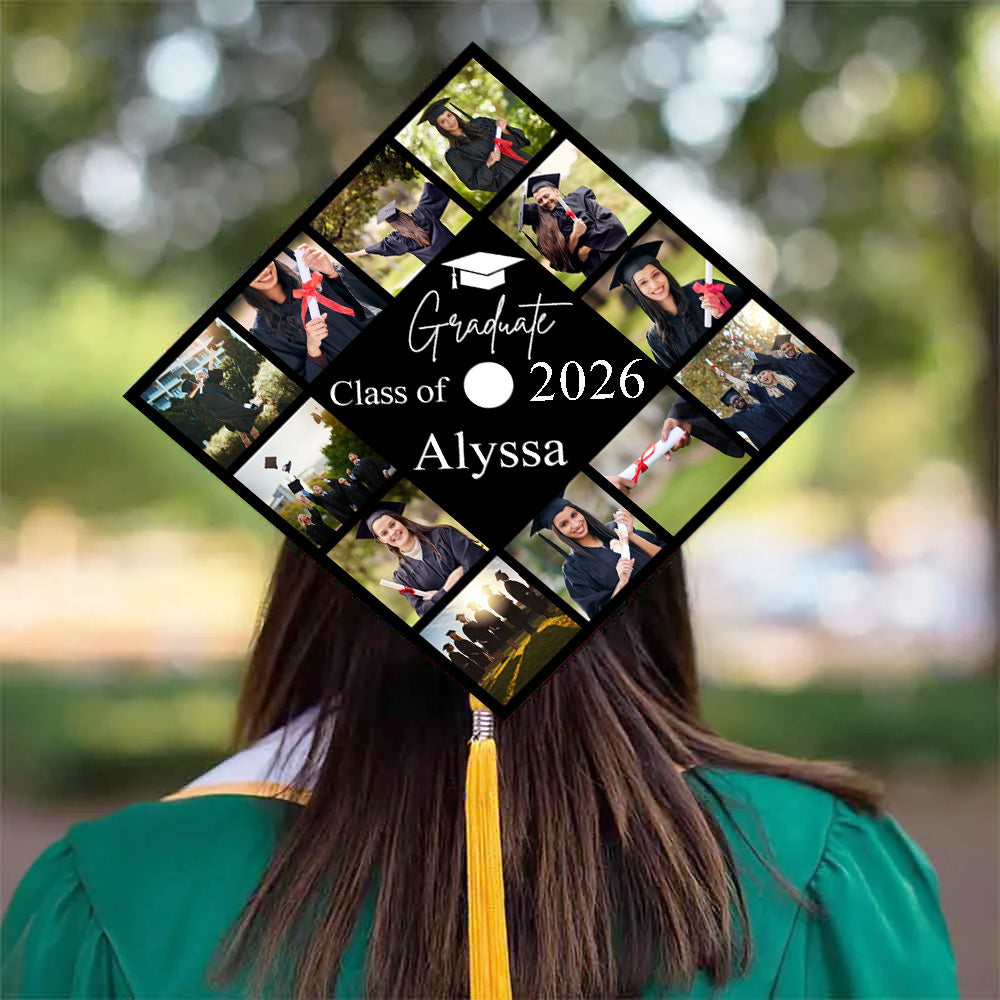 Personalizado 12 Fotos Collage Graduation Cap Topper con Nombre y Año Graduation Party Ceremony Gift for Class of 2026 Graduates Classmates