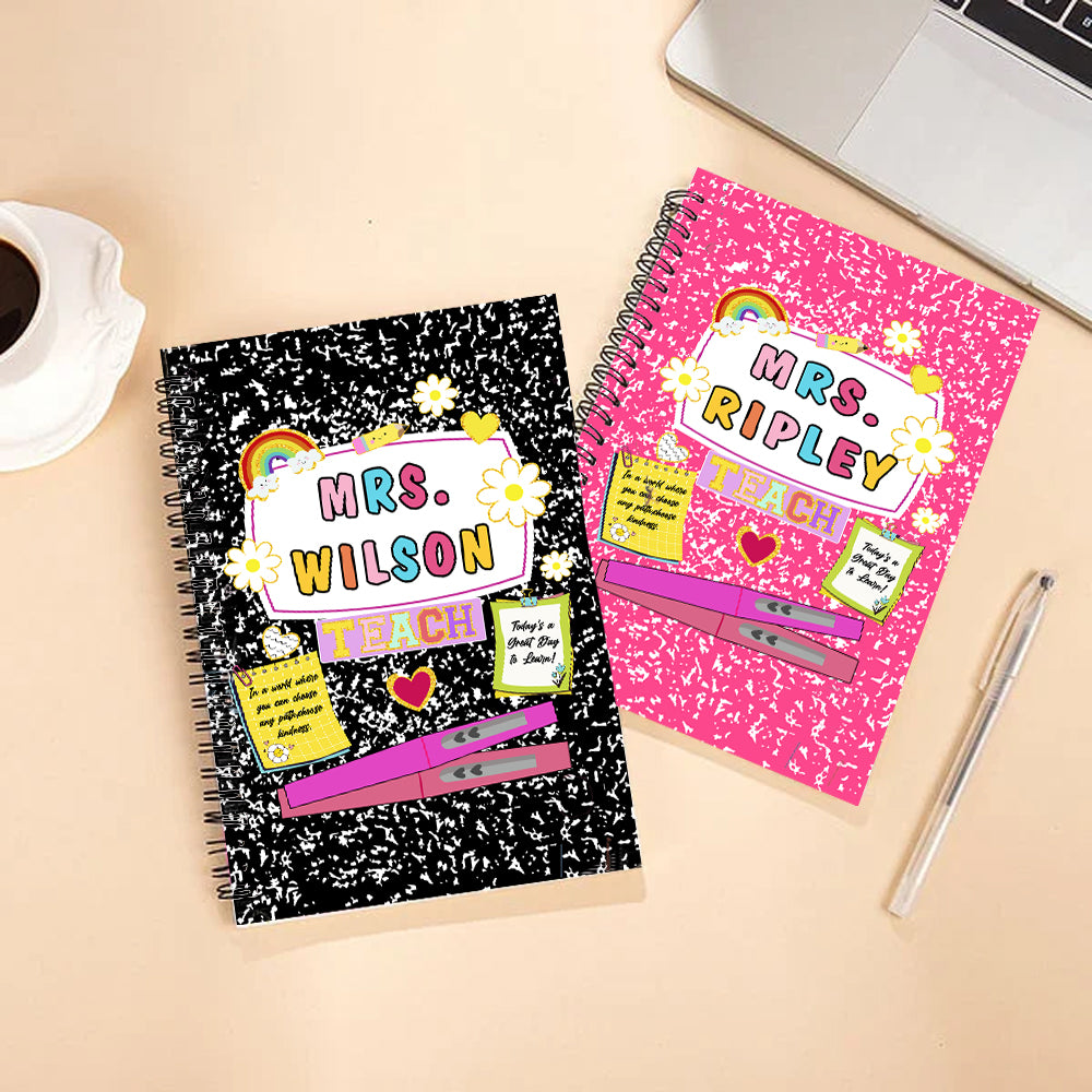 Cuaderno personalizado Rainbow Daisy Teach A5 con espiral y texto de agradecimiento Regalo de vuelta al cole para un profesor
