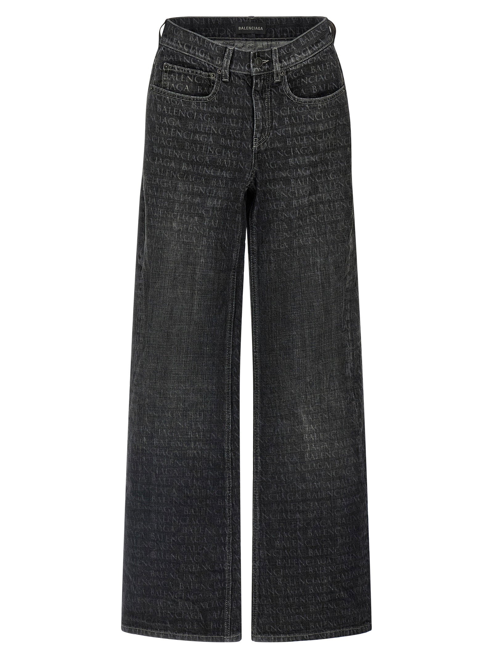 Balenciaga Logo-Print Wide-Leg Jeans — Black