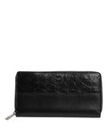 Men's Black Leather Logo Plaque Zip Around Continental Wallet Calf Caiman