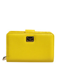 Women's Yellow Leather Bifold Continental Clutch Wallet Calf