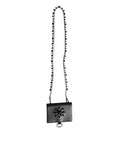 Women's Black Leather Crystal Embellished Card Holder Wallet
