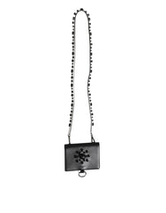 Women's Black Leather Crystal Embellished Card Holder Wallet