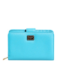 Women's Light Blue Leather Bifold Continental Clutch Wallet Calf