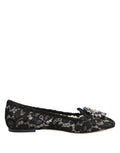 Women's Black Taormina Lace Crystals Flats Shoes Viscose Cotton Nylon