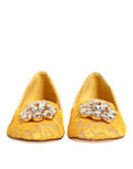 Women's Yellow Taormina Lace Crystals Flats Shoes Viscose Cotton Nylon