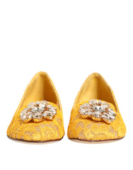 Women's Yellow Taormina Lace Crystals Flats Shoes Viscose Cotton Nylon
