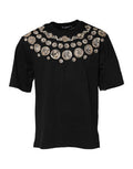 Men's Black Coin Print Cotton Crew Neck T-Shirt