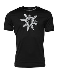 Men's Black Sacred Heart Cotton Crew Neck T-Shirt