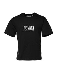 Men's Black Dg Vib3 Print Cotton Crew Neck T-Shirt