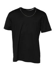 Men's Black Chain Necklace Cotton Crewneck T-Shirt