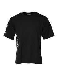 Black Logo Print Cotton Men Crew Neck T-Shirt
