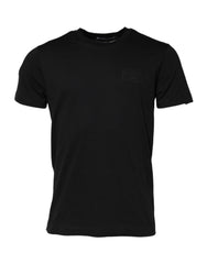 Men's Black Logo Plaque Cotton Crew Neck T-Shirt