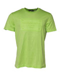Men's Green Embossed Logo Cotton Crew Neck T-Shirt