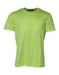Men's Green Embossed Logo Cotton Crew Neck T-Shirt