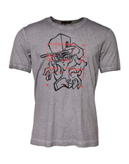Men's Gray Graphic Print Cotton Crew Neck T-Shirt