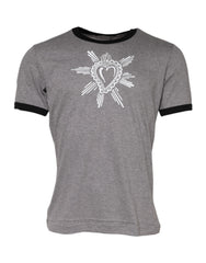 Men's Gray Sacred Heart Cotton Crew Neck T-Shirt