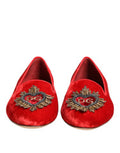 Women's Velvet Heart-Embellished Flat Red Viscose Silk