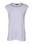 Women's White Cotton Sleeveless Printed Tank T-Shirt