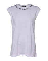 Women's White Cotton Sleeveless Printed Tank T-Shirt