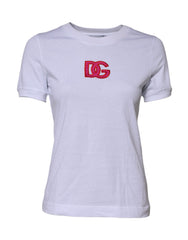 Women's White Cotton Dg Logo Embroidery Top T-Shirt