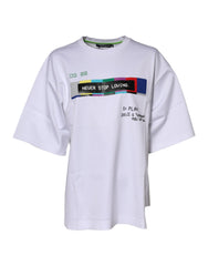 Women's White Cotton Printed Short Sleeves T-Shirt