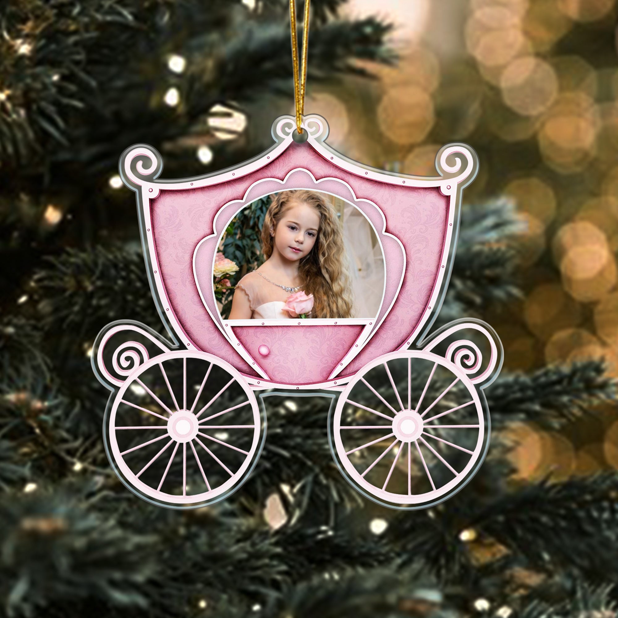 Adorno acrílico personalizado con foto de carroza de princesa con cuerda para colgar Decoración para el hogar Regalo de cumpleaños de Navidad para niñas