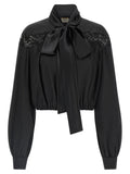 Saint Laurent Lace-Trimmed Silk Blouse — Black