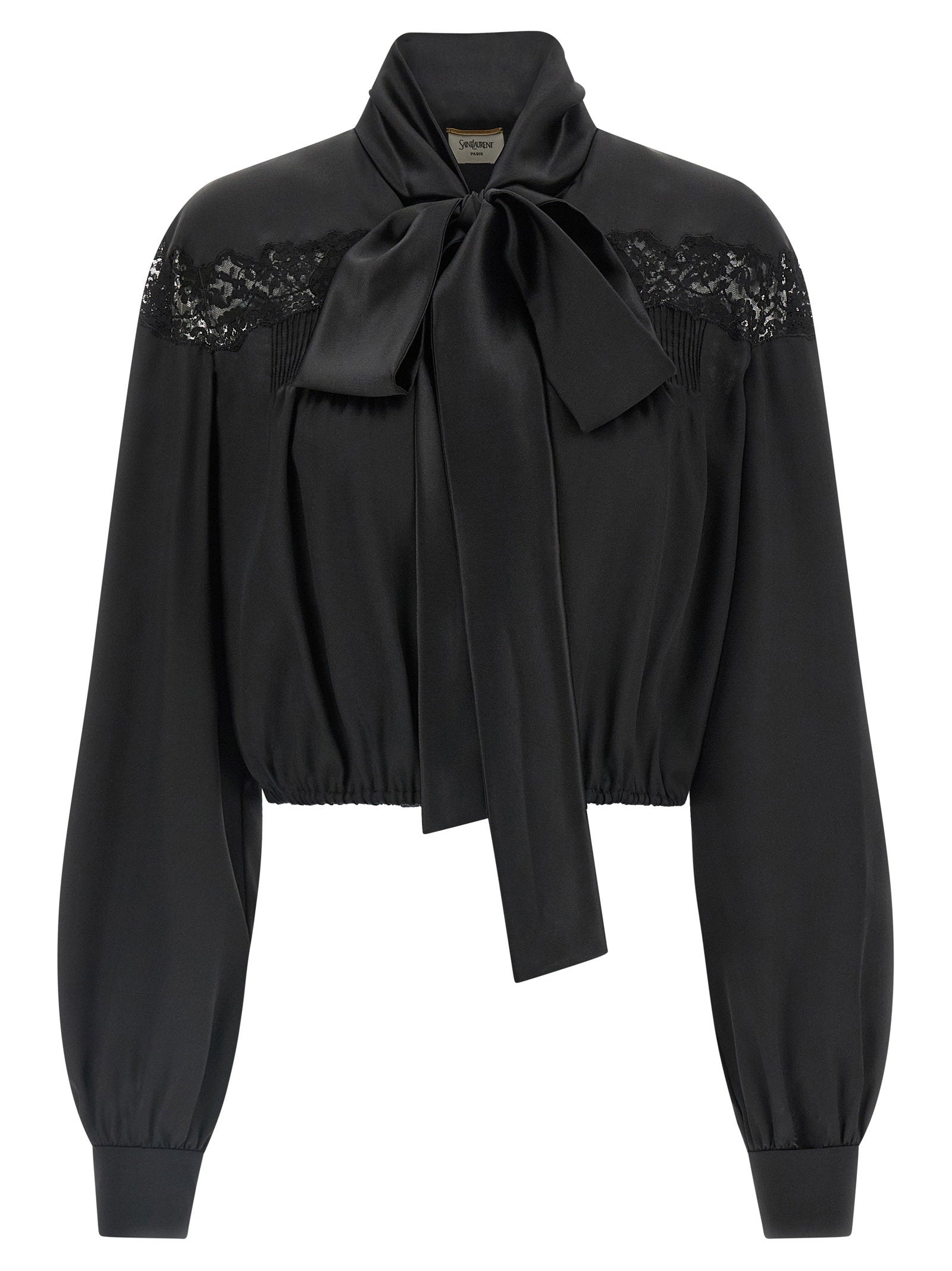 Saint Laurent Lace-Trimmed Silk Blouse — Black