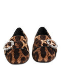 Women's Leopard Print Crystal-Embellished Loafer Brown Cotton Viscose