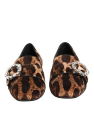 Women's Leopard Print Crystal-Embellished Loafer Brown Cotton Viscose