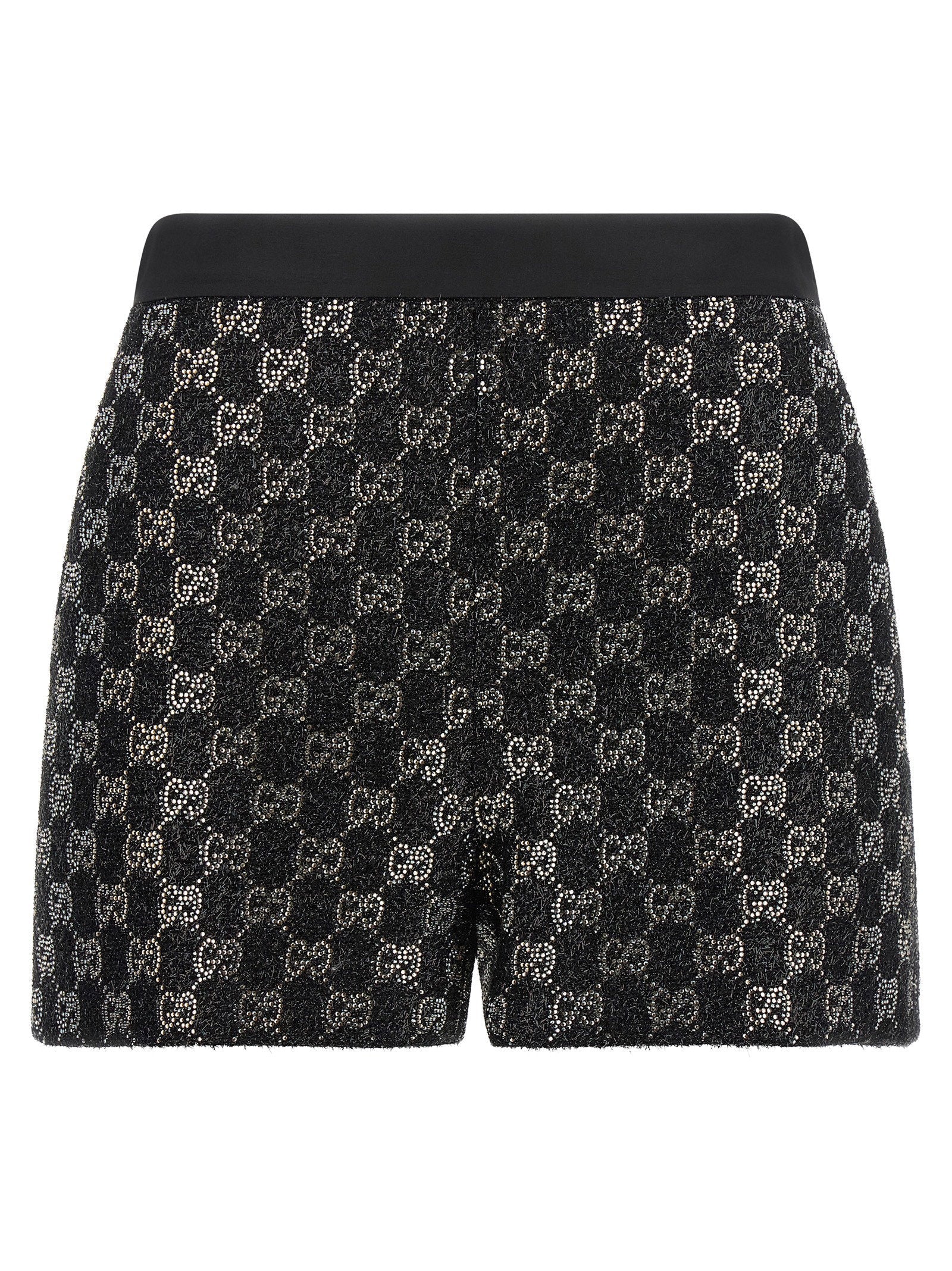 Gucci GG Lamé Tweed Crystal-Embroidered Shorts — Black