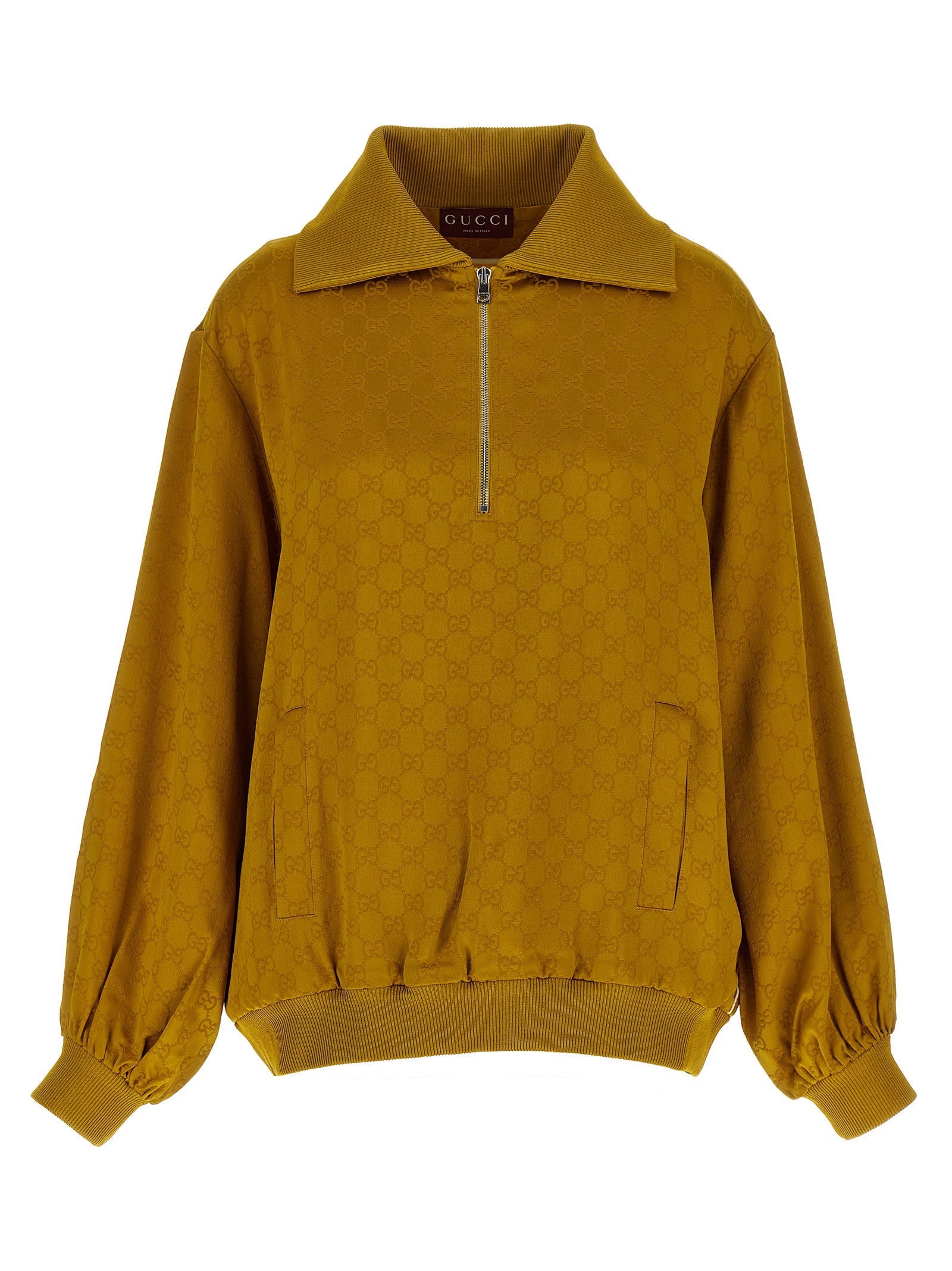 Gucci Logo-Jacquard Half-Zip Sweatshirt — Gold
