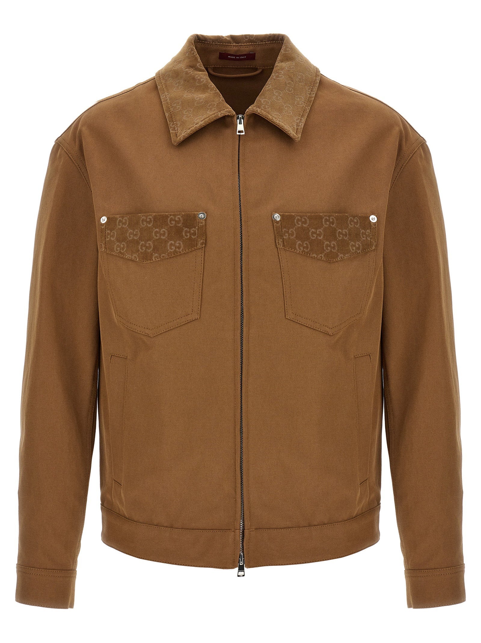 Gucci Canvas with GG Corduroy Pockets Jacket — Camel
