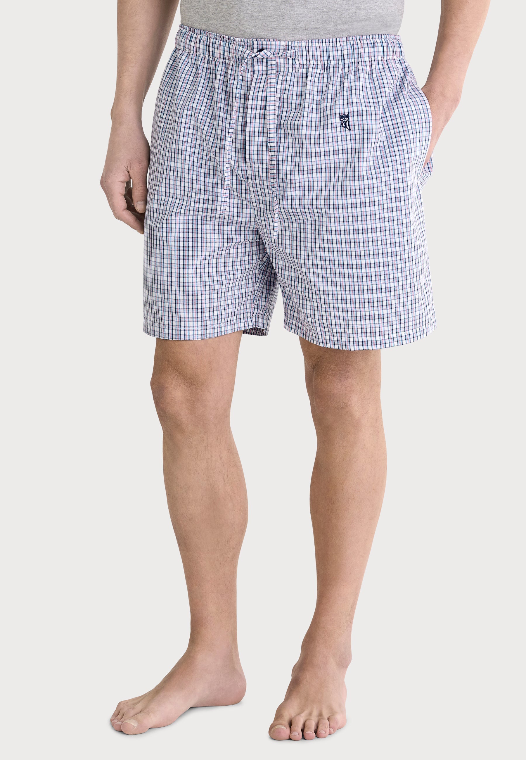 Pantalón Pijama Hombre Corto Popelín Cuadros - Blanco 8551_01