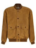 Saint Laurent Suede Bomber Jacket — Caramel